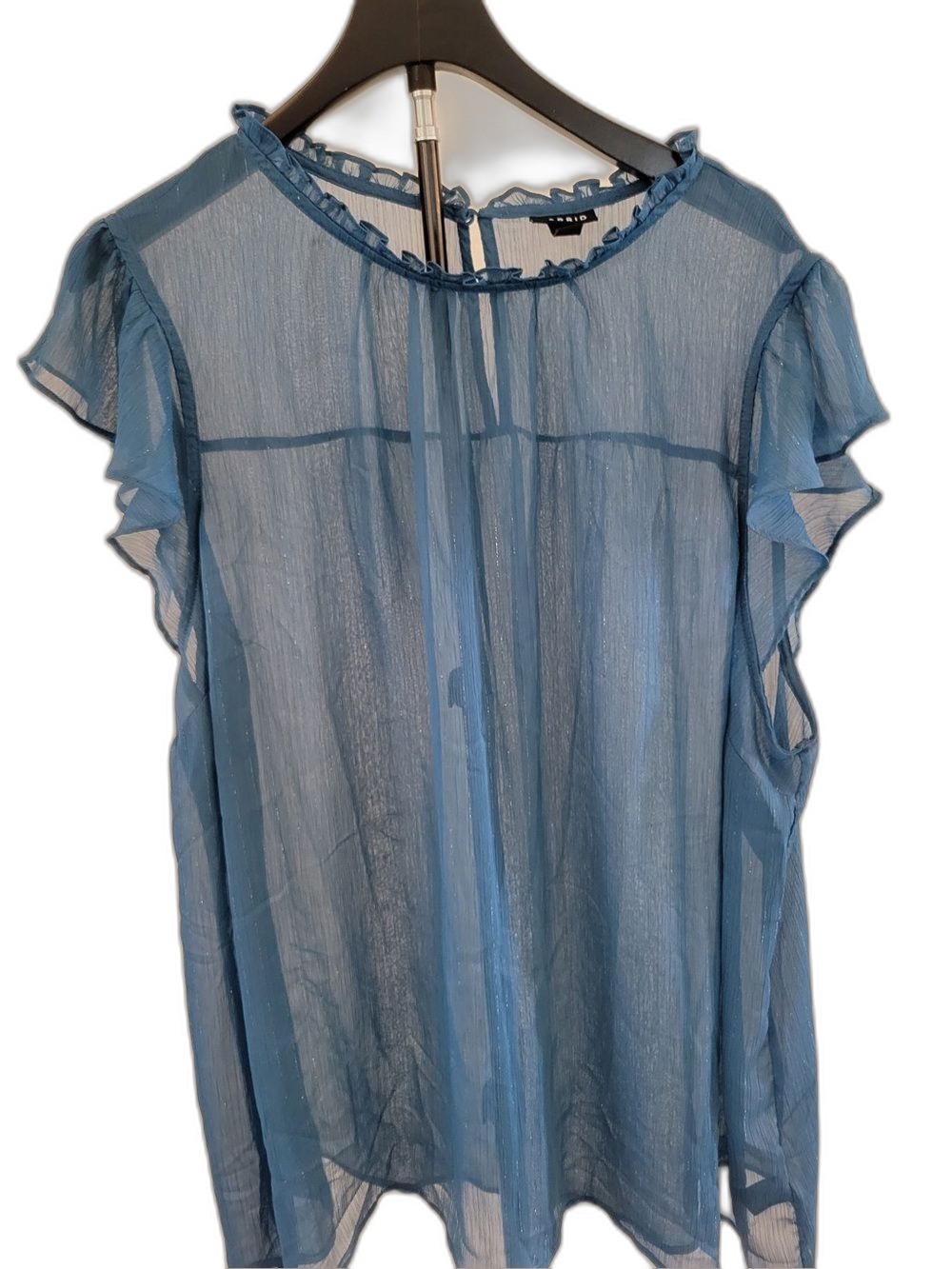 Torrid Women’s 3 Blue Sheer Ruffle Sleeve Blouse Top Button Front